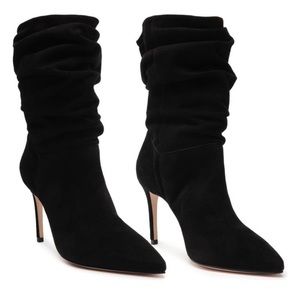SCHUTZ Ashlee Slouchy Leather Suede Boots Booties in Black Size 8 NWT
